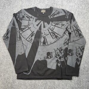 Cockpit Sweater Mens Large Black Gray Italian Knit Wool Cashmere Angora Pullover